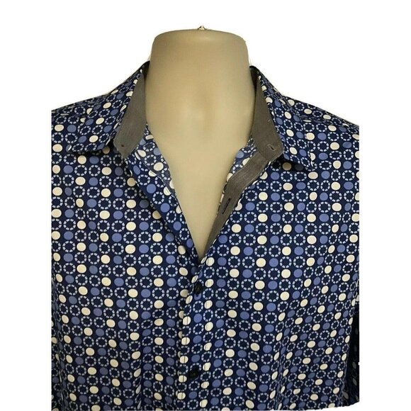 Michael Kors Tailored Fit Blue Button Front Shirt Large Contrast Collar Cuffs - Picture 6 of 12